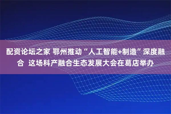 配资论坛之家 鄂州推动“人工智能+制造”深度融合  这场科产融合生态发展大会在葛店举办